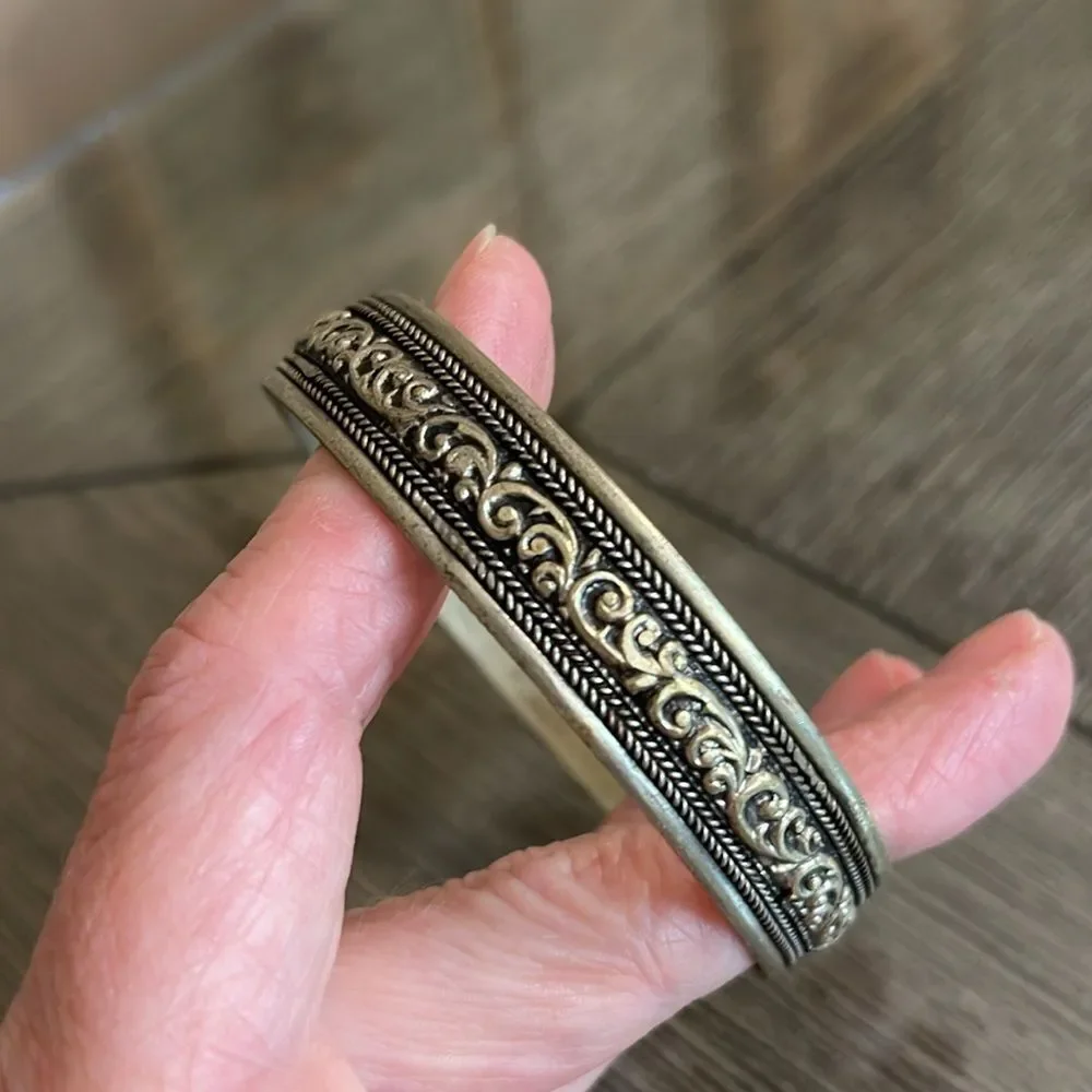 Vintage Silver-Tone Bangle Bracelet from India